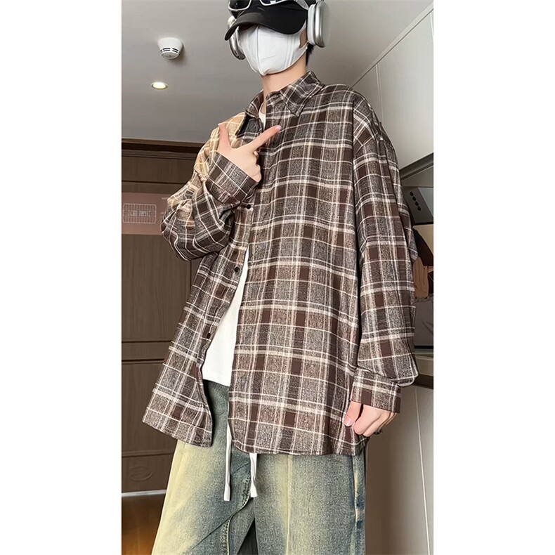 已出货 宽松格子长袖衬衫男KD629-P30图片