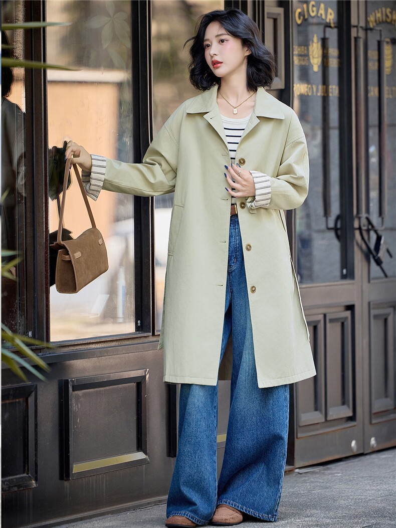 中长款风衣外套女2025秋季新款韩版宽松休闲气质高级感大衣,女装风衣,美沁