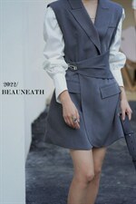 金属细节感马甲连衣裙，女装马甲，GN