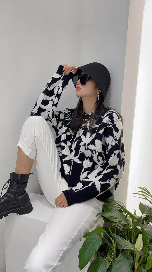 大版双色花毛衣，女装针织衫/毛衣，SHANGCHUN·W 汪尚春