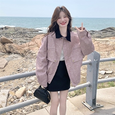 粉紫色扎染时尚工装短款夹克外套女2025秋季新款韩系甜酷气质上衣，女装短外套，2C198