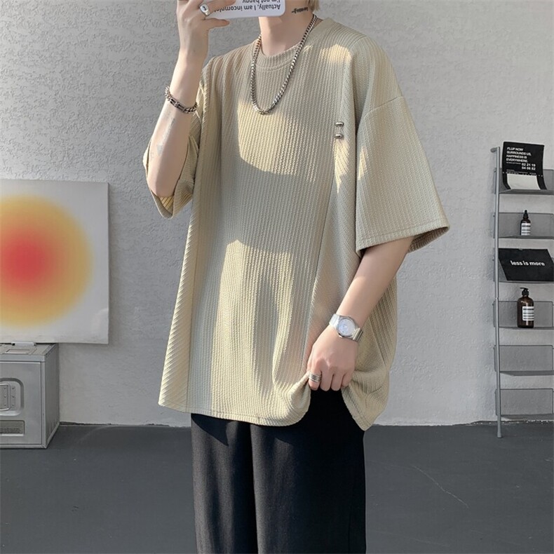 超大码金属标手工设计肌理感短袖T恤8XL-M垂感冰丝半袖DX1220/P38,男装T恤,电商B238