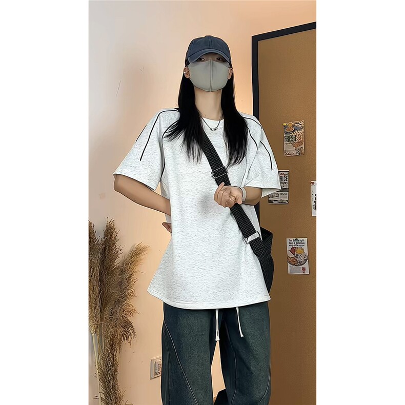 简约休闲宽松短袖T恤百搭圆领撞色设计感半袖上衣男T3708-特价P27,男装T恤,电商A007