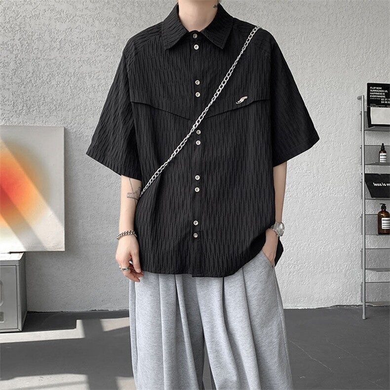 CS1140特-特批40控78肌理纹oversize宽松情侣短袖短袖大码衬衫,男装T恤,电商A059