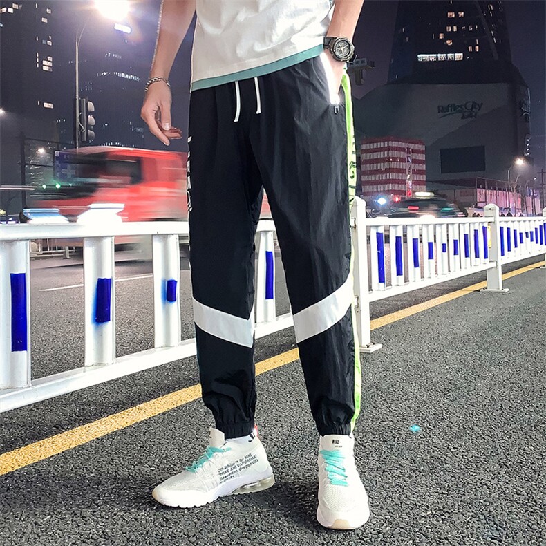 2021春季新款港风男士宽松反光拼色小脚九分裤男潮A438-5090-P50,男装休闲裤,电商A438