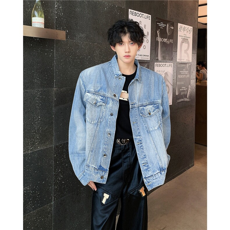 GC9696-P70 美式水洗做旧高级感痞帅短款外套男宽松潮牌牛仔夹克图片