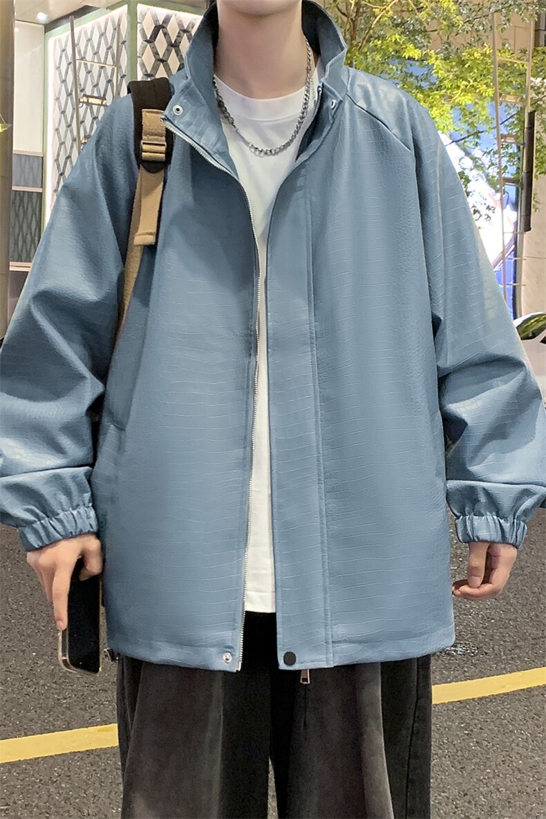 美式复古机车皮夹克秋冬季新款鳄鱼pu皮宽松外套A436-112-P90,男装夹克,电商A436