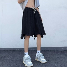 高街风不规则毛边牛仔短裤男女欧美嘻哈宽松情侣五分裤RK2667-P43，男装牛仔裤，星座412-2