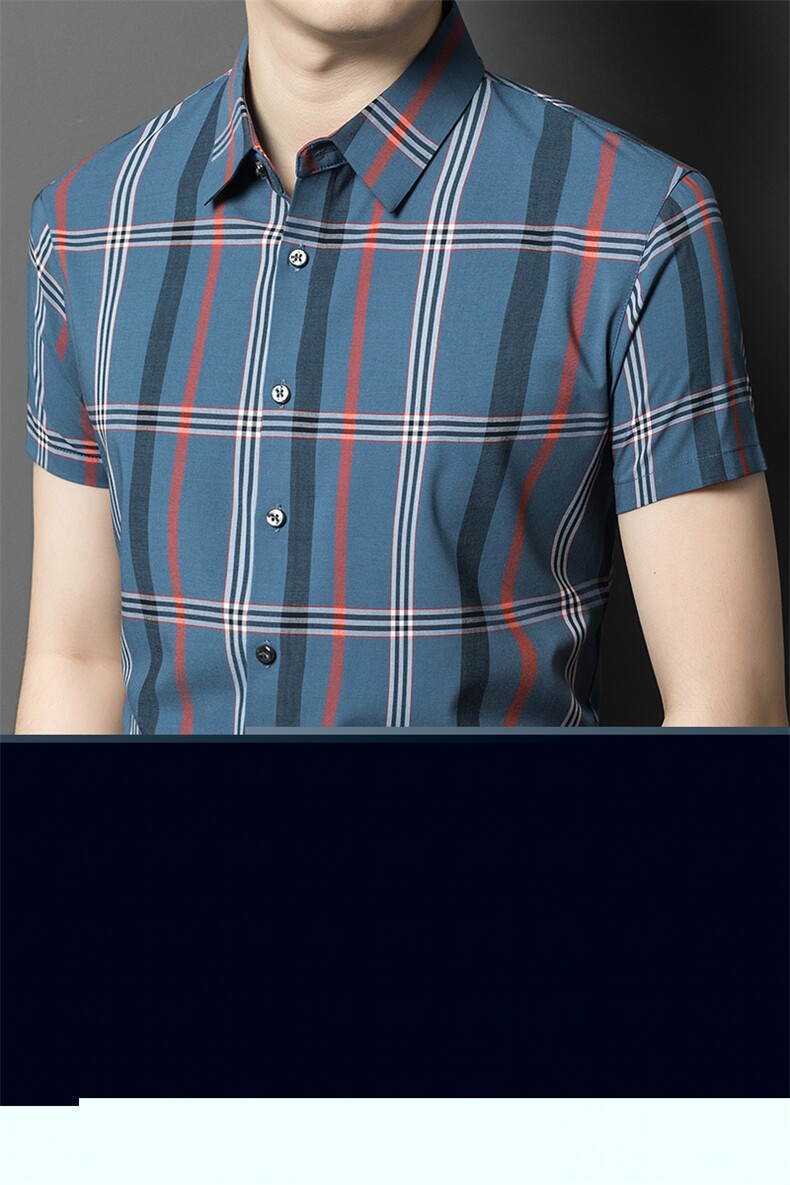 新款男士条纹短袖衬衫男条纹时尚品质商务宽松中年潮服上衣,男装衬衫,钱塘6003（原4033）