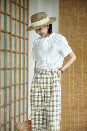 现货夏休闲格子裤，女装，OL
