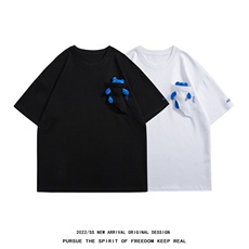 1港风情侣大码M-5XL中性风网红小熊短袖T恤男白底DT7745P55控68，男装T恤，星座226-2