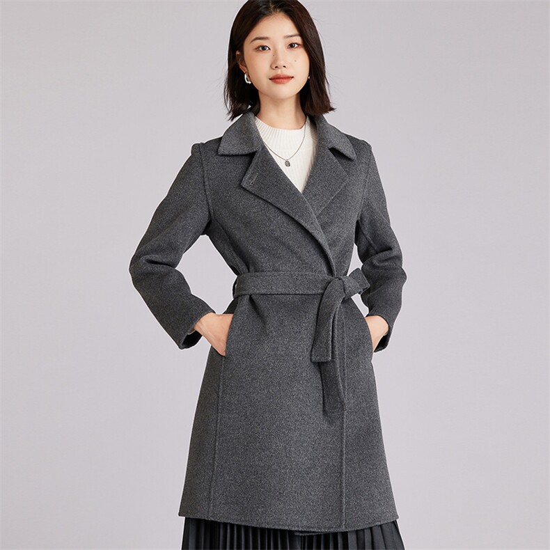 优雅时尚百搭简约气质女士保暖中长款羊毛外套,女装双面呢大衣,羊程大衣