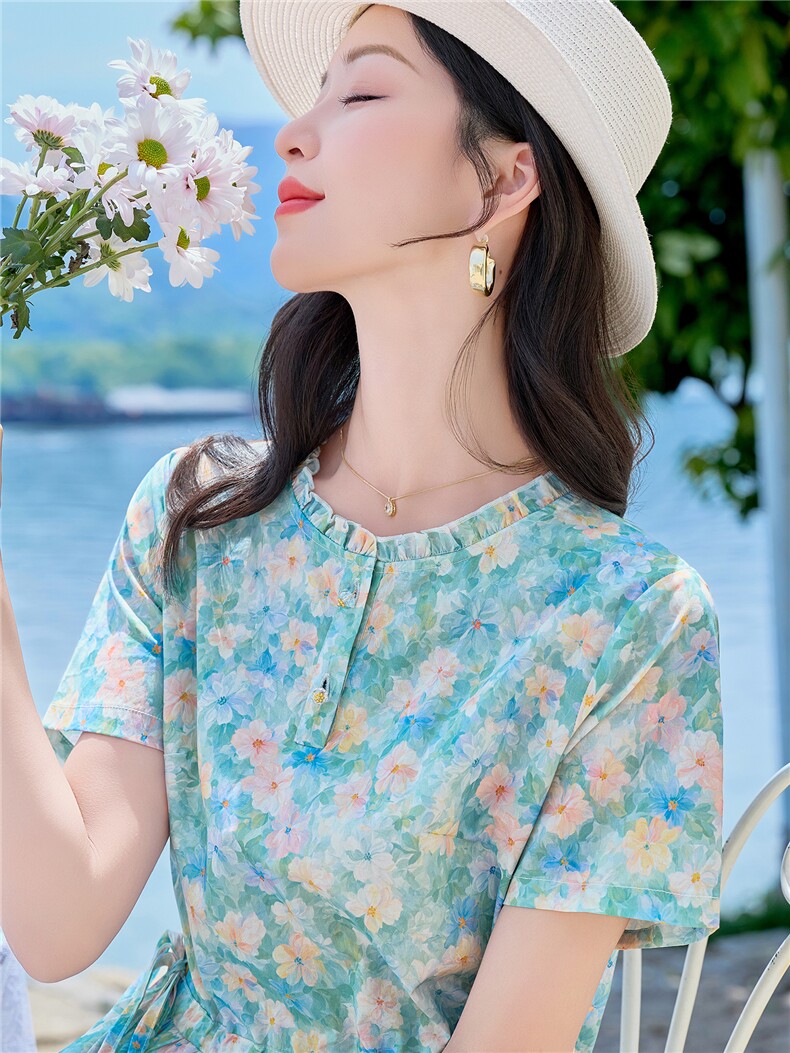 6807时尚法式优雅印花连衣裙,女装连衣裙,倪叶myz