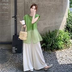 2025夏季新款韩版时尚气质百搭显瘦无袖背心女宽松休闲阔腿裤套装，女装套装/套裙，2B219