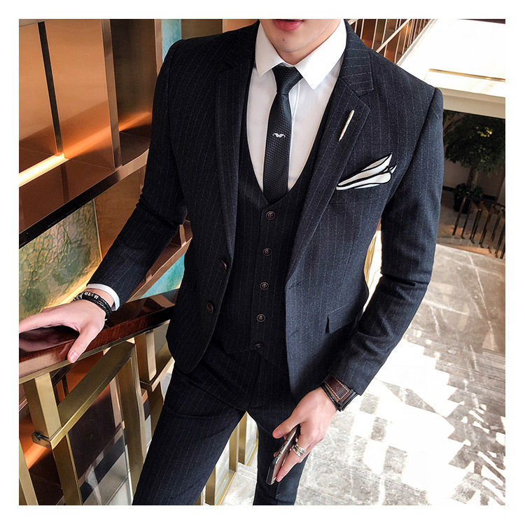 条纹两粒扣男装西服套装三件套礼服1012-W8008,男装西服套装,星座1012