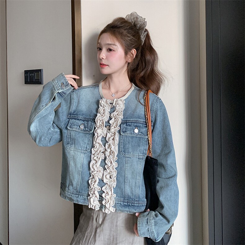 小香风木耳边牛仔外套女春装2025新款韩版小个子气质减龄夹克上衣,女装短外套,2C301