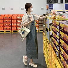 新品现货夏季牛仔水机工艺背带裙2C032129P105K158，女装连衣裙，2C032