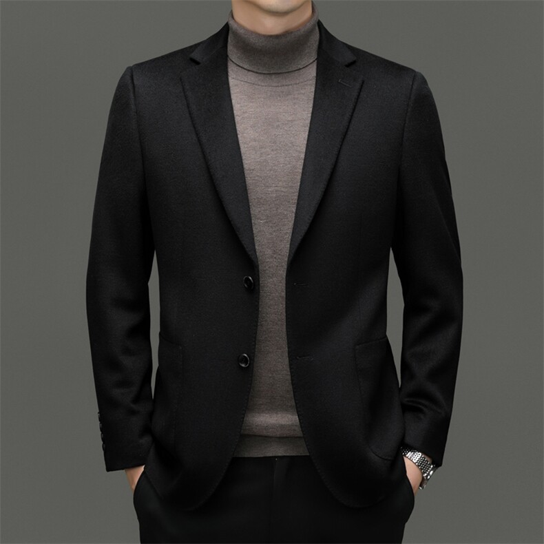 2023年秋冬新款男士外套翻领休闲毛呢外套西服夹克图片