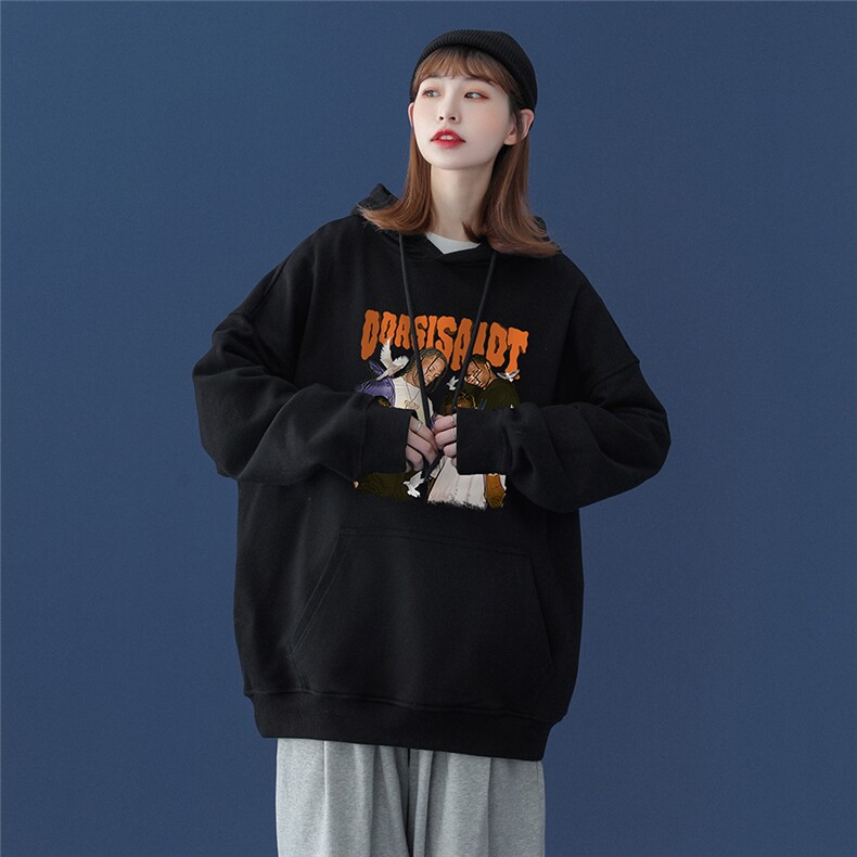 中性风新款秋冬时尚百搭卡通印花潮流宽松连帽卫衣W235P35控48,男装卫衣,A247A