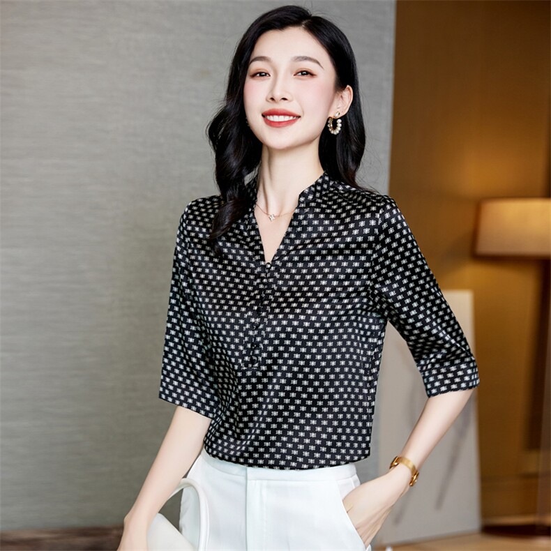 高级感印花真丝衬衫女桑蚕丝2025夏新款衬衣短袖大码气质妈妈上衣,女装衬衫,阿舍尔精品