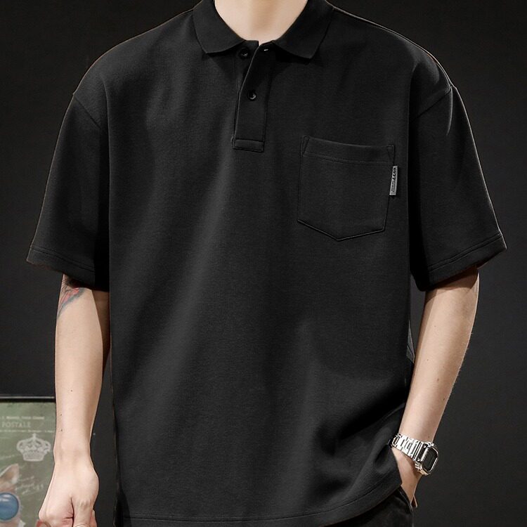 美式复古POLO衫男夏季简约风重磅男装宽松大码男士短袖T恤tshirt图片