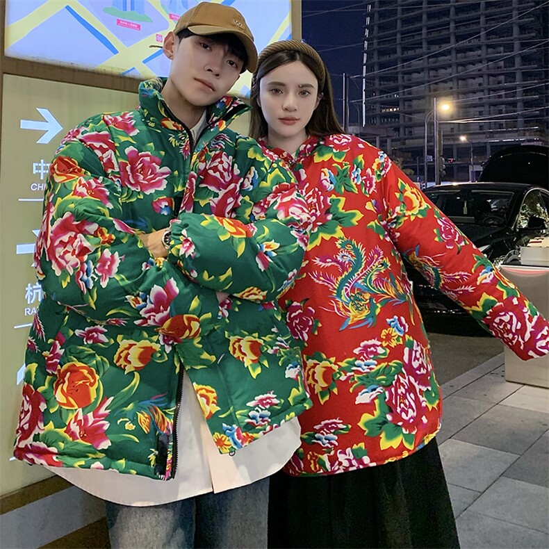 902情侣组合装棉衣外套保暖防寒男女东北大花袄风汉服团队服图片