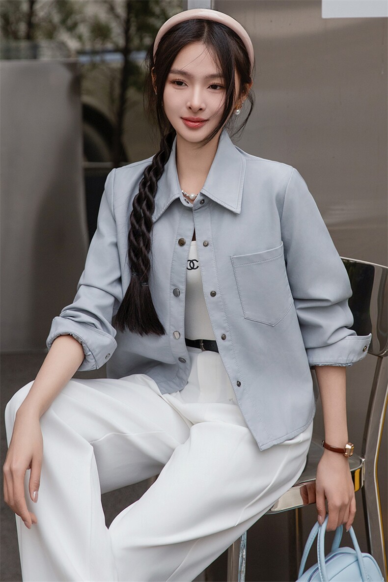 BAO海宁春季薄款皮衣外套女短款年轻时尚百搭仿绵羊皮皮夹克潮,女装皮衣,潮流依族