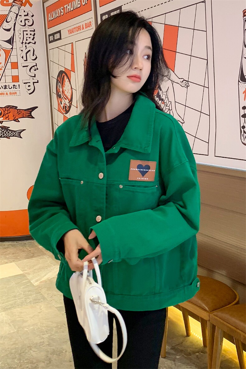 绿色牛仔短外套女港风设计感廓形时髦夹克时尚韩版小清新上衣,女装短外套,梦懿尔