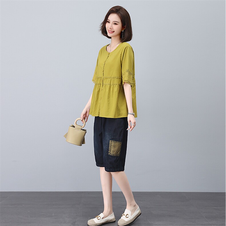 时尚宽松显瘦短袖上衣+牛仔裤套装女夏季新款休闲两件套,女装套装/套裙,叶笙衣