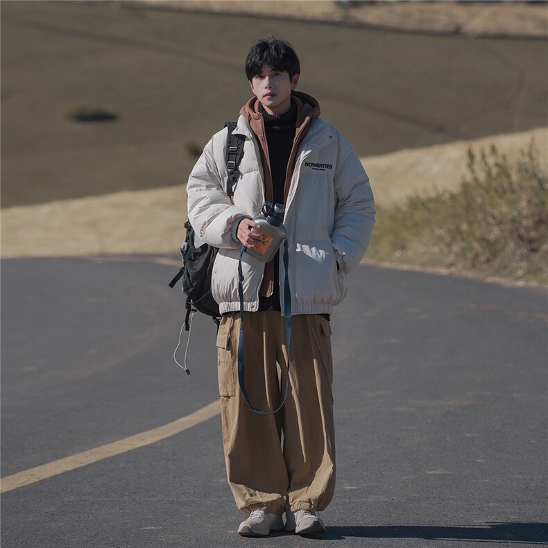 新疆山系字母印花宽松假两件连帽棉服A247-MY475特批115控168,男装棉衣,电商A247