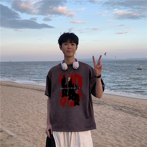 得物抖音品质潮流美式麂皮绒印花短袖T恤djp281-特批23控39图片
