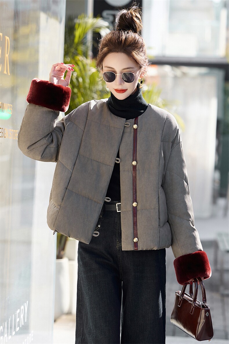 短款羽绒服女2025冬新款高级感超好看新中式洋气独特灰色加厚外套,女装羽绒服,半夏