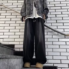 潮牌水洗牛仔裤男美式小众潮牌ins宽松阔腿系绳长裤LK25977-P48，男装牛仔裤，星座1008
