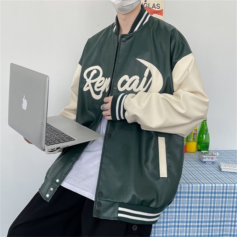 JK9119-P85皮夹克棒球服绣花秋季潮流百搭韩版宽松大码休闲外套，男装夹克，电商A009A（原A058A）