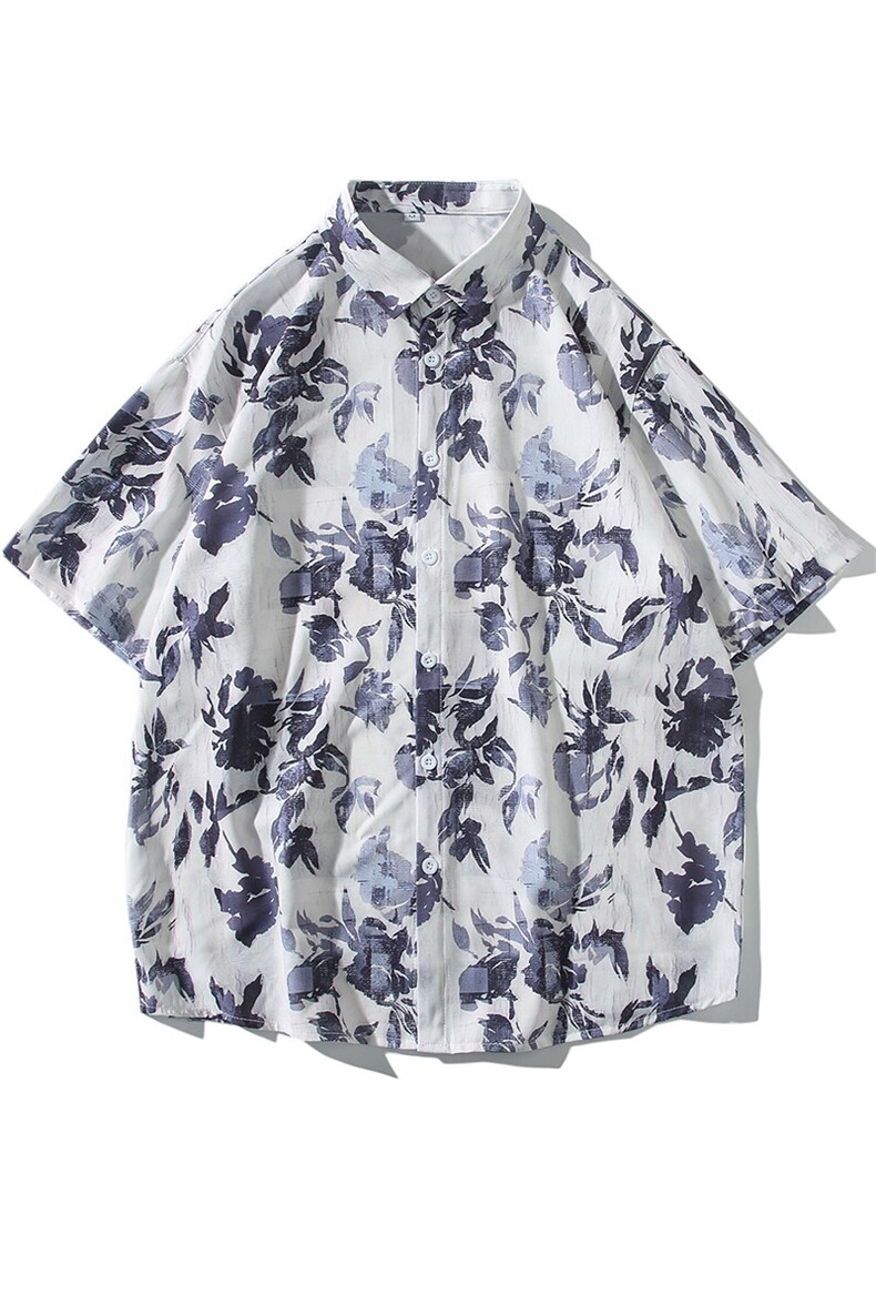 精品花衬衫大码男短袖夏季痞帅休闲上衣服外套翻领衬衣A012/P35,男装衬衫,电商A012