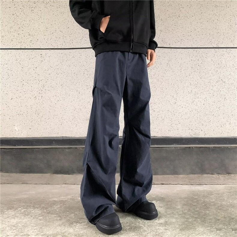 男立体褶皱设计休闲裤美式复古小众高街阔腿休闲裤X827/P65,男装休闲裤,星座506