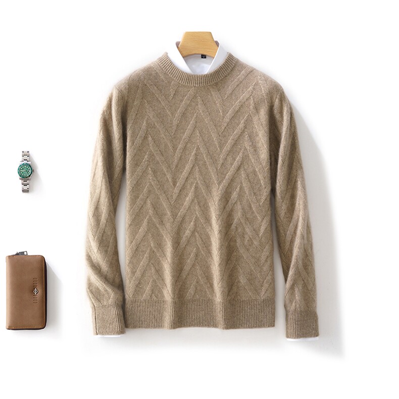 时尚男士秋冬新款羊毛圆领加厚毛衣经典百搭保暖针织衫，男装羊毛衫，邓利维