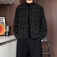 XF2623/P75春装小香风西服男短款夹克格子新中式西装痞帅立领外套，男装夹克，电商A141