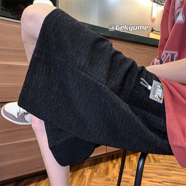 8XL-M夏日系大码垂感邹感冰丝休闲男轻薄透气运动五分短裤DK1511,男装休闲裤,电商D206-1