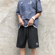 宽松坠感潮流植绒印花休闲清爽速干百搭五分冰丝裤DK508特批18，男装休闲裤，星座718-1