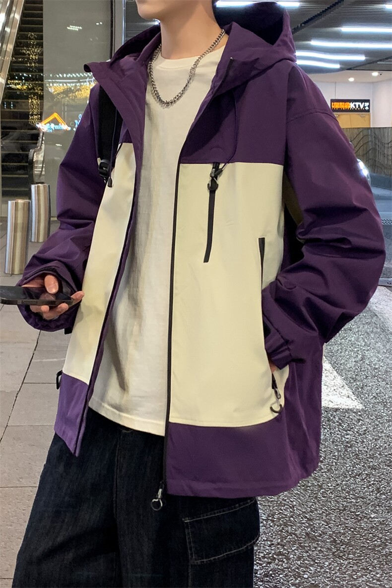 AJ129-P98冬季加绒加厚连帽冲锋衣防风防水插色拼接棉衣外套,男装棉衣,星座109