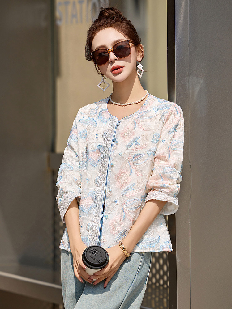 新中式国风外套女2025春季新款复古刺绣提花设计感小众高级感上衣,女装短外套,布芭啦