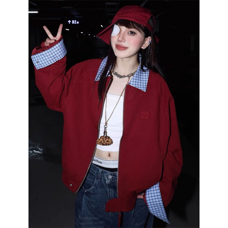 假两件高街潮牌港风日系原宿风韩版潮流宽松夹克，男装夹克，四季星座505