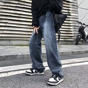 欧美高街vibe裤子ins潮牌牛仔裤男宽松直筒阔腿长裤春秋N819-P46图片