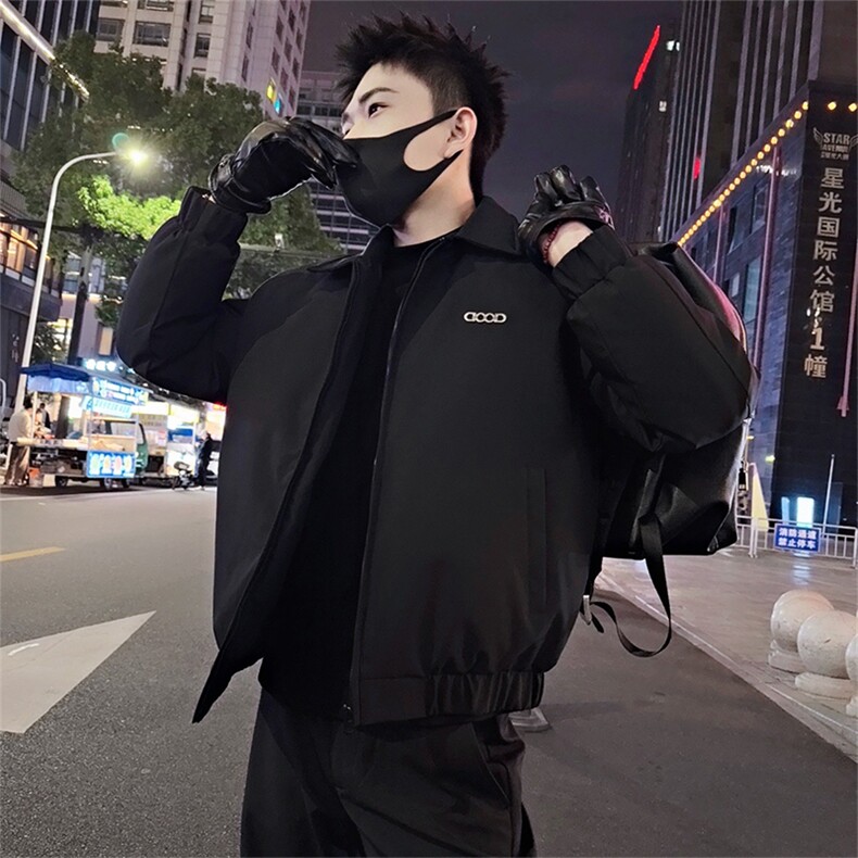 B42/P128控168冬季行政棉服男士翻领简约金属装饰棉衣外套黑首1,男装棉衣,星座305B