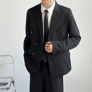 韩版双排扣西服套装男修身潮流休闲商务正装结婚英伦帅气小西装男图片