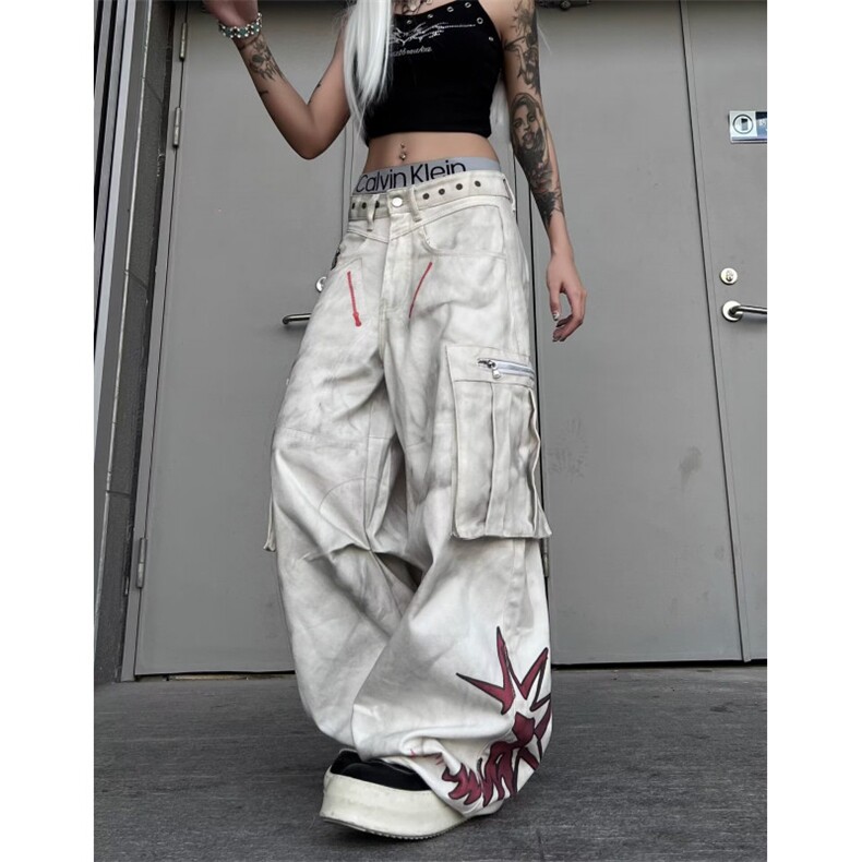 设计感小众2025春秋新款今年流行宽松直筒阔腿印花牛仔裤子女,男装牛仔裤,星座506A