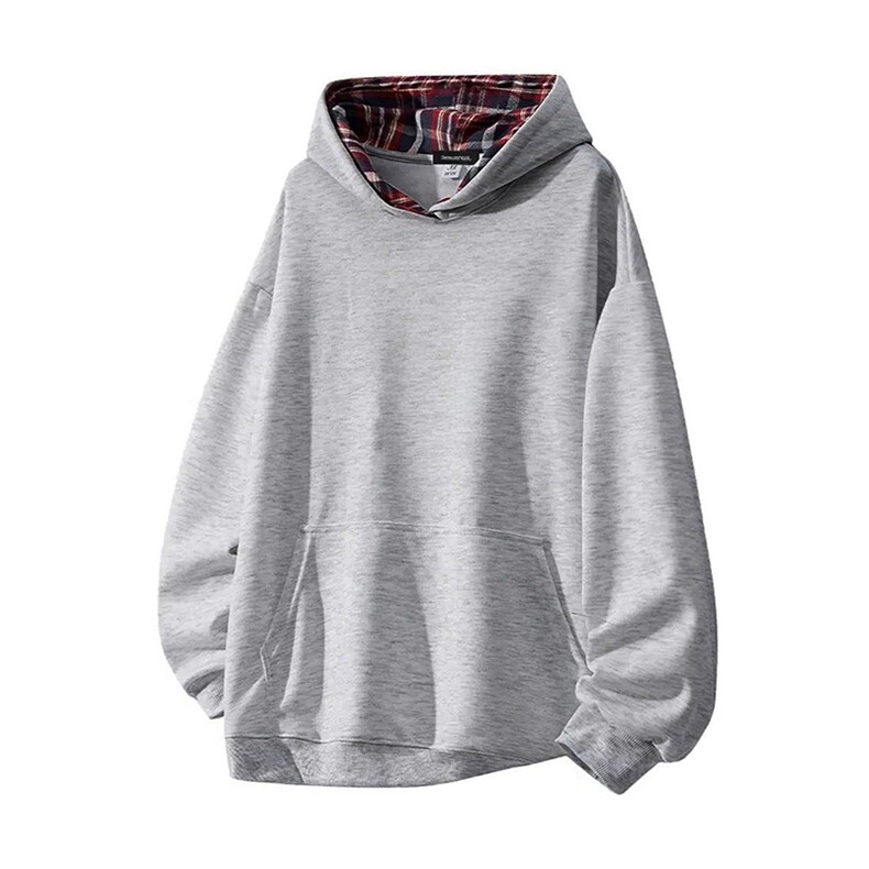 抖音得物高品质美式高街重磅结构设计假两件格子连帽卫衣外套W106，男装卫衣，电商A486