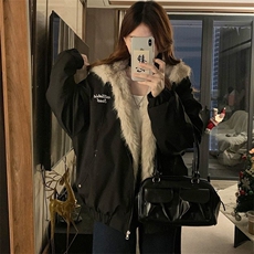 座山雕毛领棉衣冬季美式高级感猫耳朵夹克加绒加厚连帽外套，男装夹克，星座1210-1