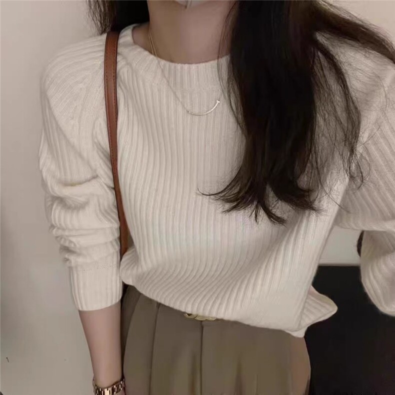 秋冬新款纯色针织套头上衣时尚百搭，女装针织衫/毛衣，冀清阳荣